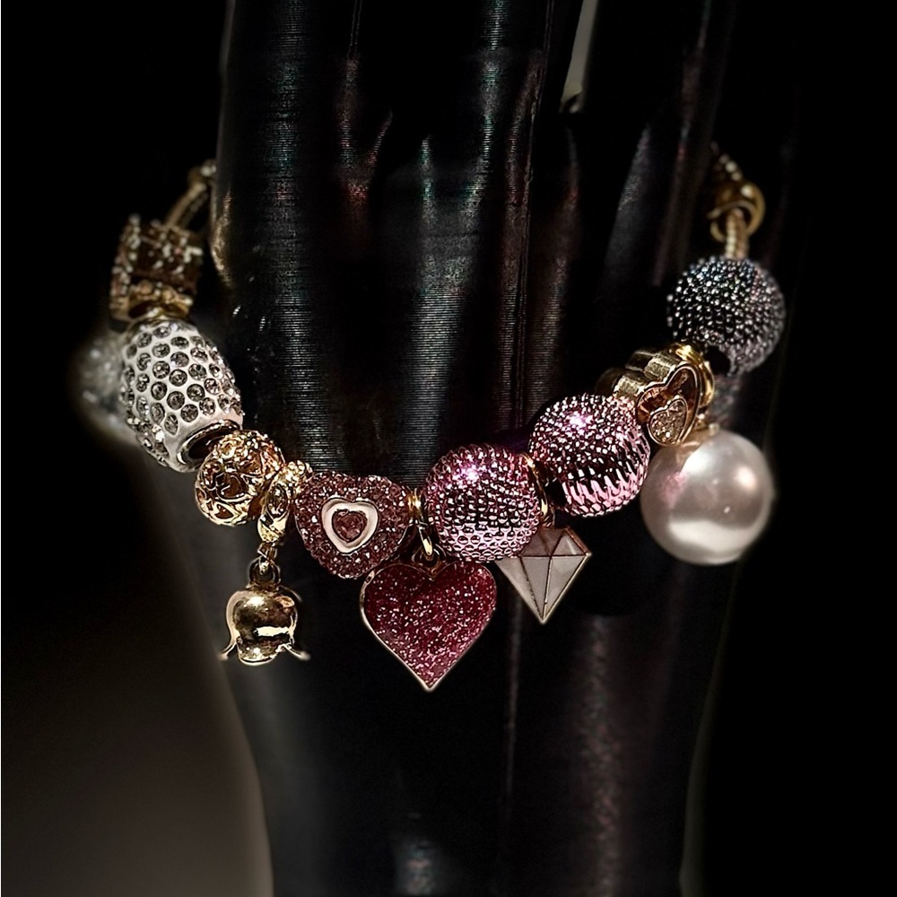 Elegant Pink and Silver Charm Bracelet